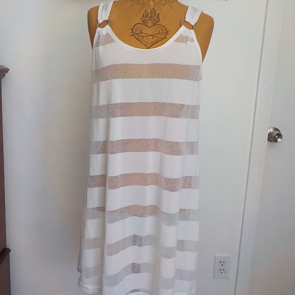 J. Valdi Tops - White & Sheer Stripe Sleeveless Tunic Top